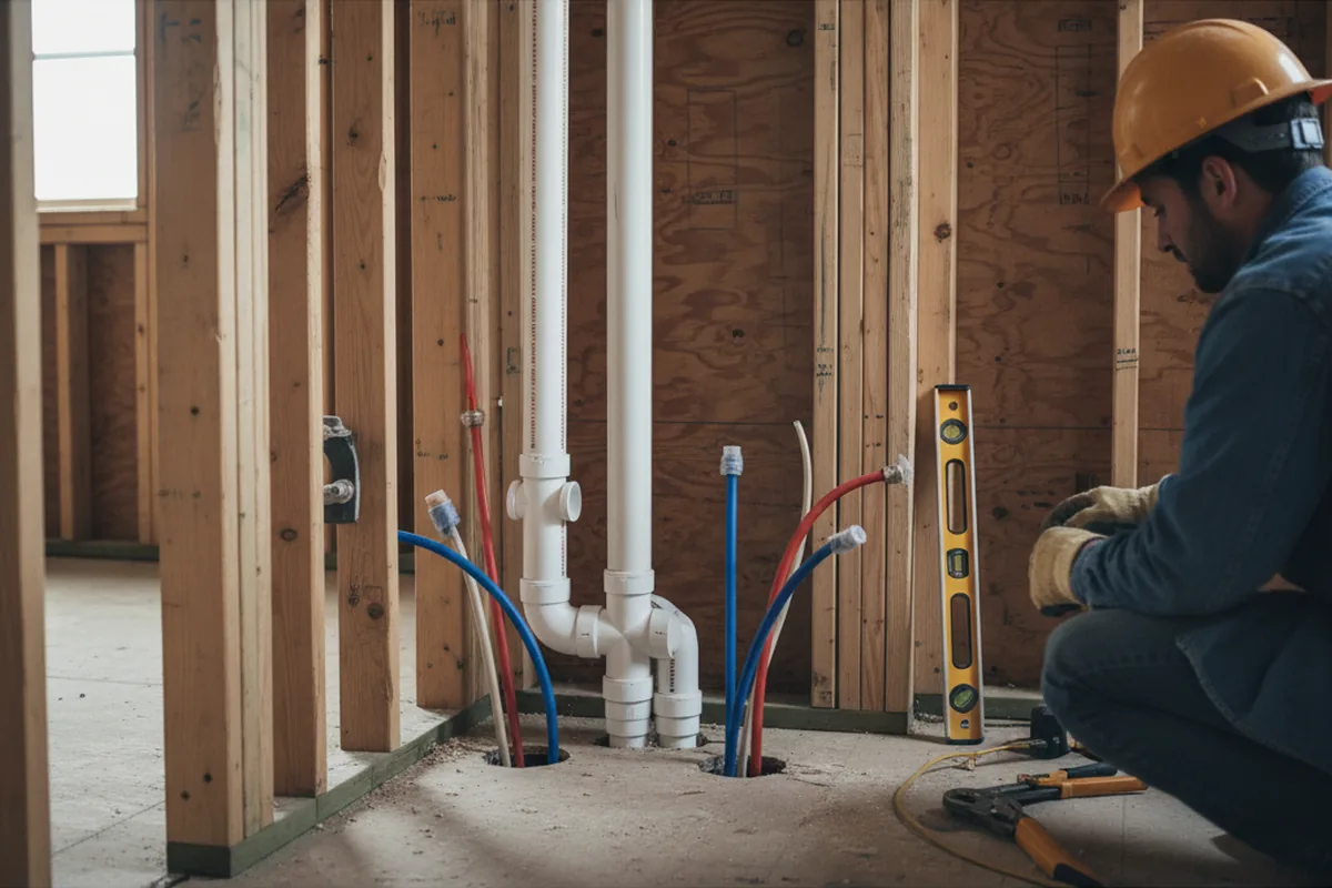 Drain and supply rough-in during Leak Detection in Jewett City